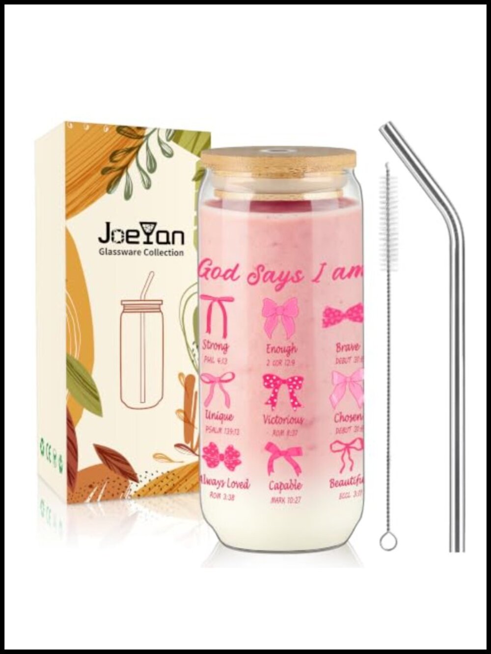 Borosilicate Glass Cup 20oz Tumbler Lid Straw Christian Gift